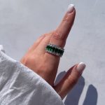 انگشتر طرح جواهر تنیسی سه ردیفه سبز